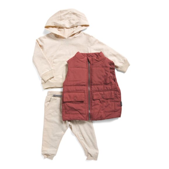 VOLCOM Maroon Infant Boys 3pc Nylon Vest And Hoodie With Pants Set - Picture 1 of 2